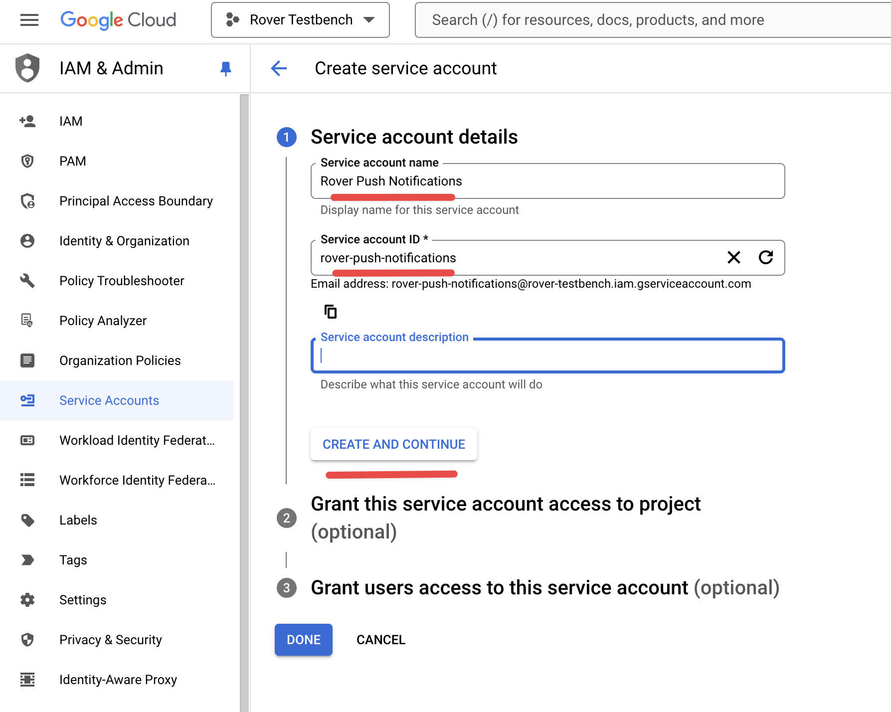 Google Cloud Create Service Account