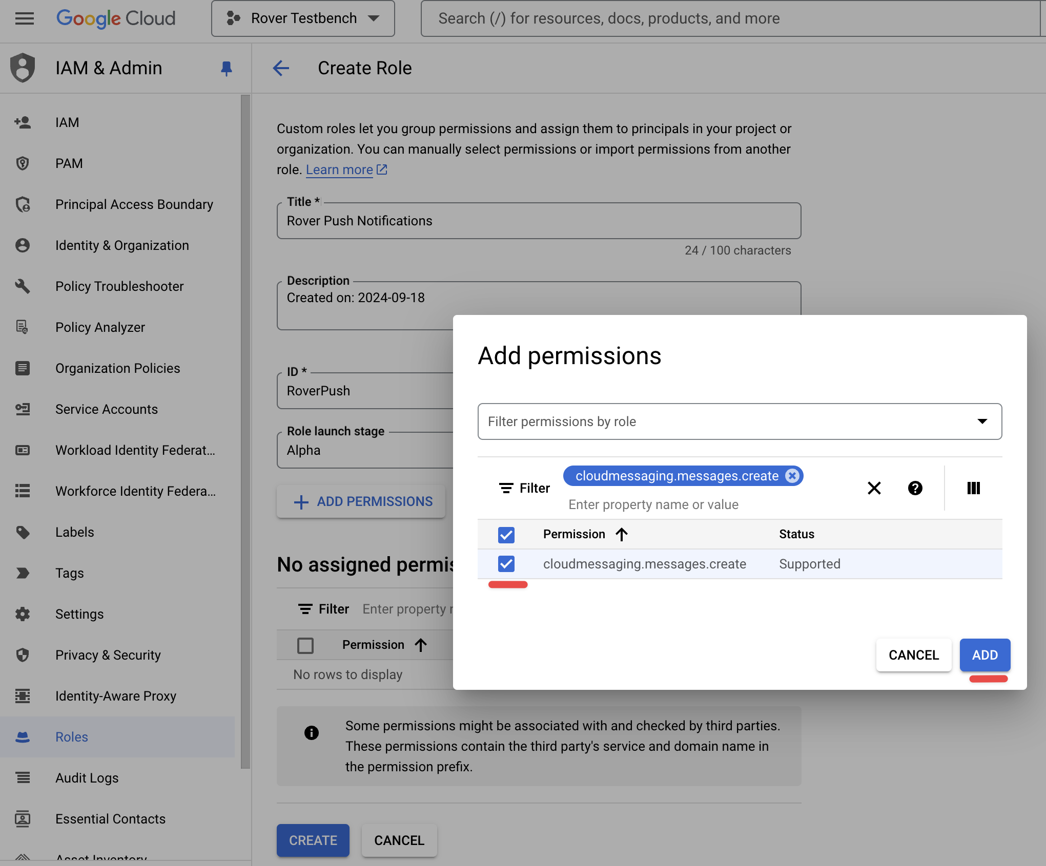 Google Cloud IAM Add Permissions Confirm