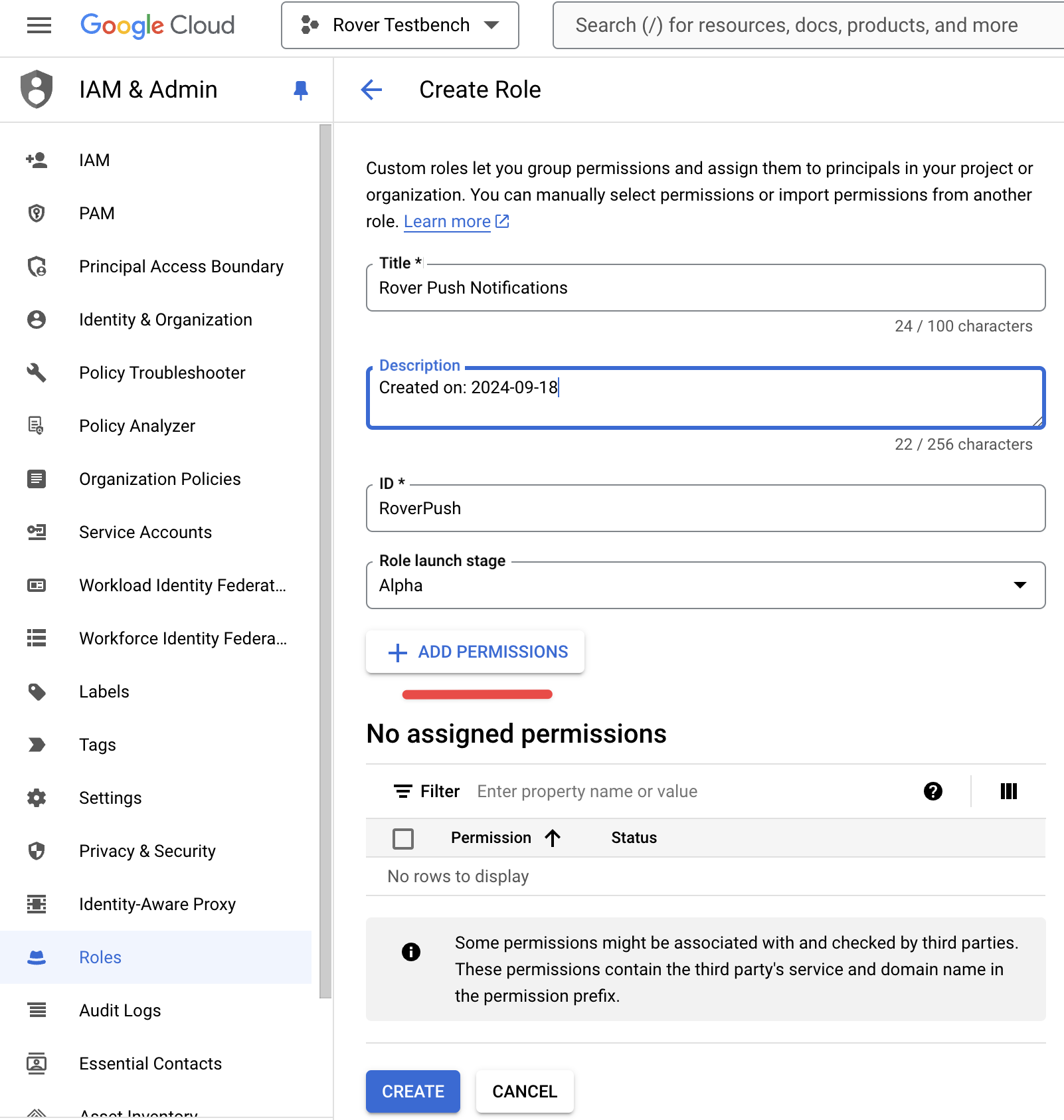 Google Cloud IAM Create Role