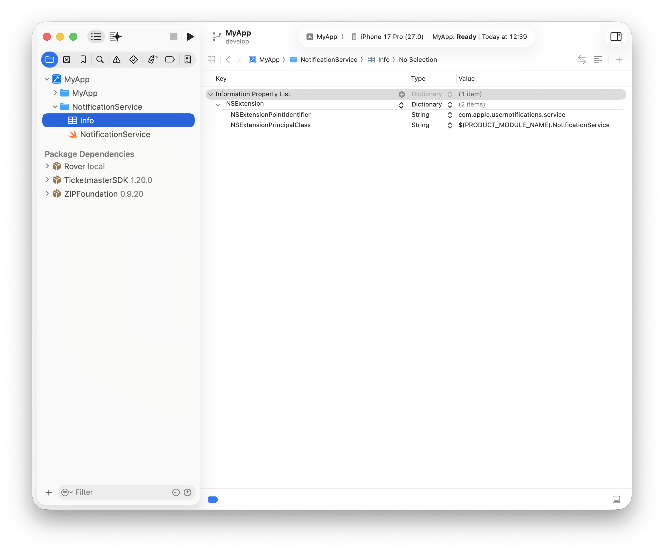 Notification Service Extension Info.plist Location